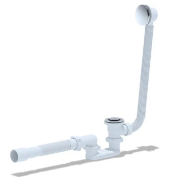 Сифон для ванни клік-клак плоский з випуском та переливом з г/т 375х40х50, сітка (EC055SEU)