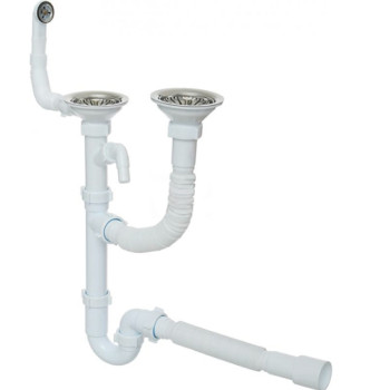 Сифон Ані 3 1/2*40 прямоточний подвійний з круглим переливом, відведенням для пральної (D6115SEU)
