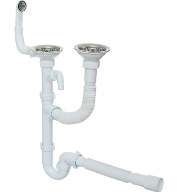 Сифон Ані 3 1/2*40 прямоточний подвійний з круглим переливом, відведенням для пральної (D6115SEU) Сифон Ані 3 1/2*40 прямоточний подвійний з круглим переливом, відведенням для пральної (D6115SEU)